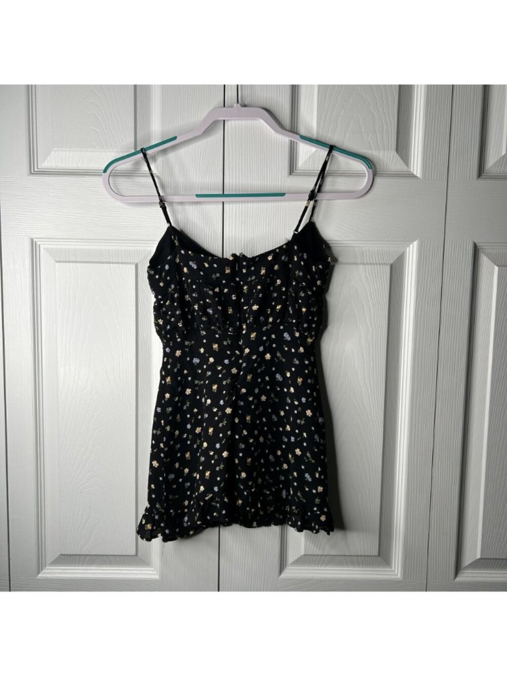 Reformation Fraise Black Floral Printed Tie Front Mini Dress Women's Size 0 - Picture 4 of 14
